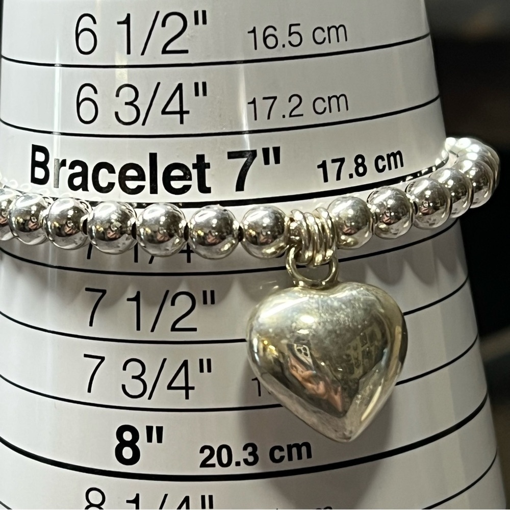 Sterling Silver Jingle Heart Charm Ball Bead Bracelet - Picture 5 of 6